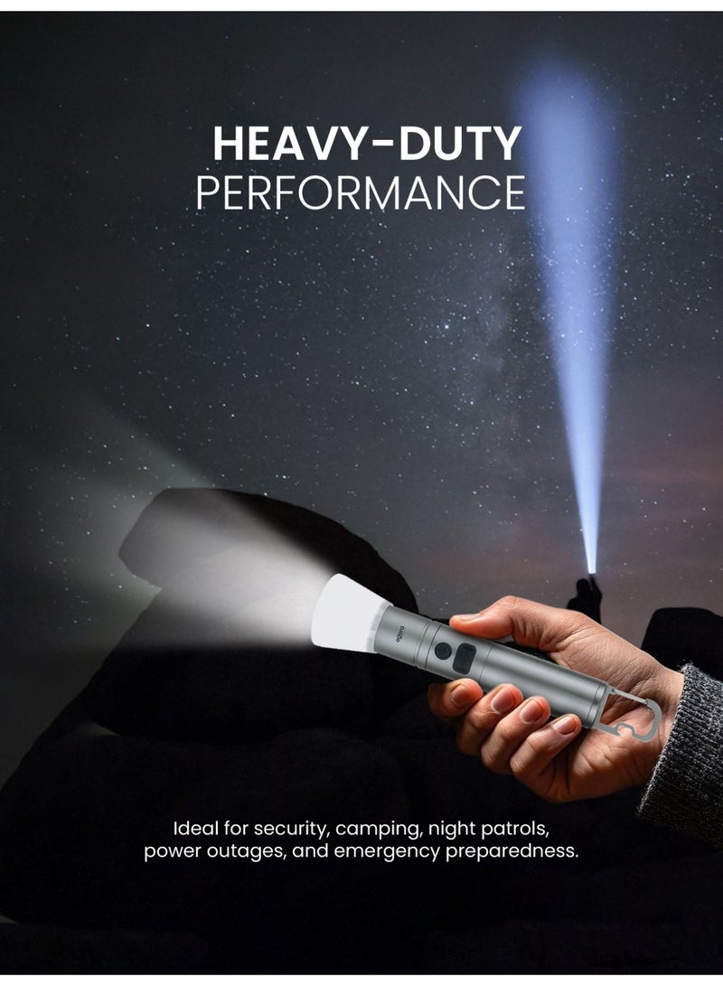 أوجيرا كشاف LED قابل لإعادة الشحن | كشاف تكتيكي فائق السطوع | صغير ومحمول | بطارية 2SC طويلة العمر | مقاوم للماء | كشاف للطوارئ والاستخدام الخارجي | ضمان سنتين | OG1012SL | فضي - Image 5